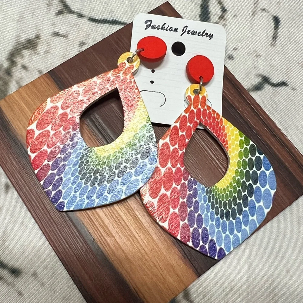Wooden Colorful‎ bohemian Geometric Earrings Festival